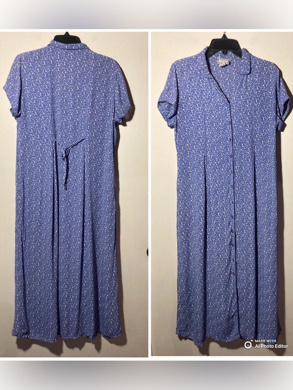 April Cornell Vintage Maxi Dress Button Down Floral Pockets Back Tie Size Medium